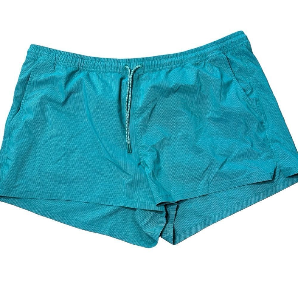 Athleta Marin 5" Board Shorts Women's 3X Teal Green Pinstripe‎ Beach Swim